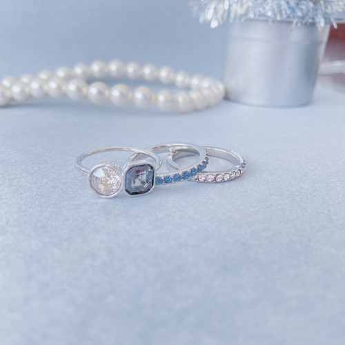 クリスタルガラスのリングセット(シルバー) エタニティリング ハーフ