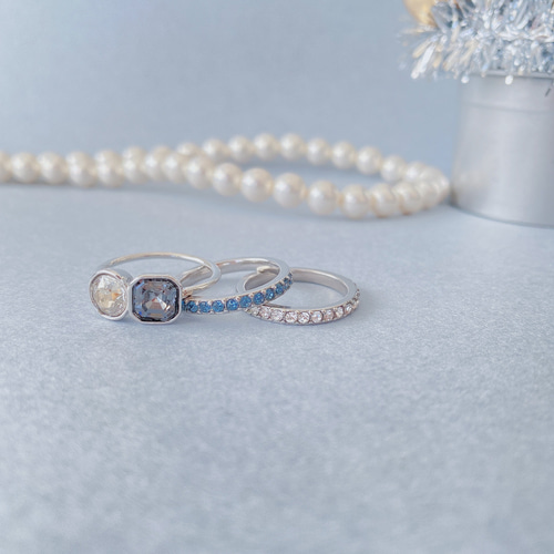 クリスタルガラスのリングセット(シルバー) エタニティリング ハーフ