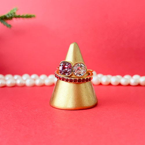 クリスタルガラスのリングセット(ゴールド) エタニティリング ハーフ