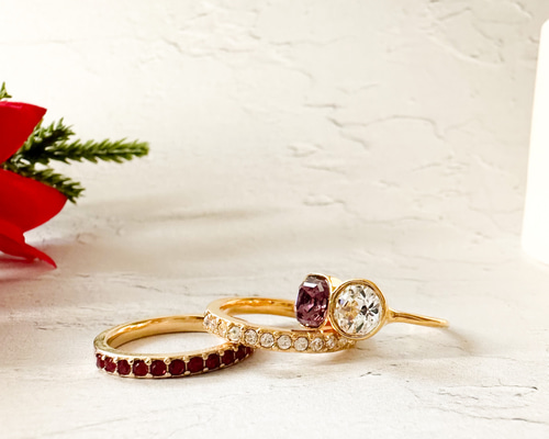 クリスタルガラスのリングセット(ゴールド) エタニティリング ハーフ