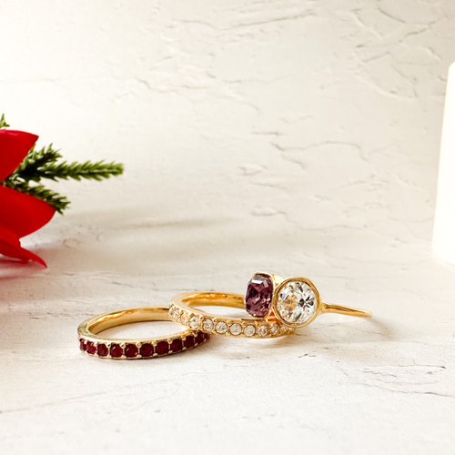 クリスタルガラスのリングセット(ゴールド) エタニティリング ハーフ