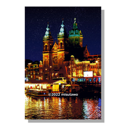 【選べる3枚組ポストカード】アムステルダム 夜の聖ニコラス教会【作品No.444】 1枚目の画像