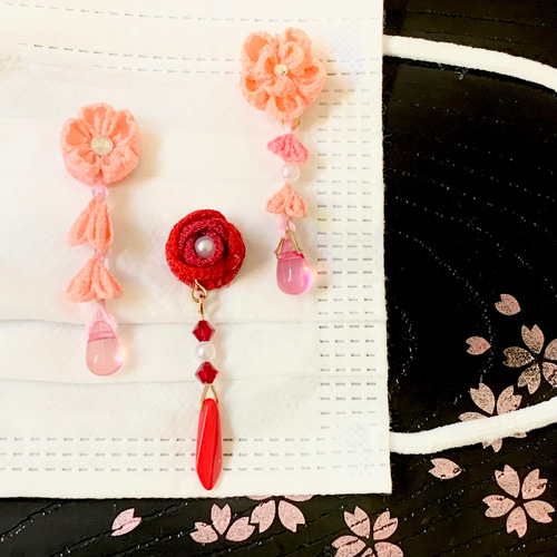 マスクチャーム つまみ細工(桜、薔薇、乙女椿) その他アクセサリー 