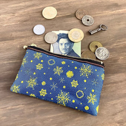 畳縁　硬幣錢包　名片夾　雪晶　藍色和黃色　日式 第4張的照片