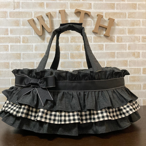 フリルペットキャリーバッグ＆フリルペットスリング　リボン ブラック 受注生産】犬 ペット 3way バッグ（ベッド+ドライブベッド+キャリー