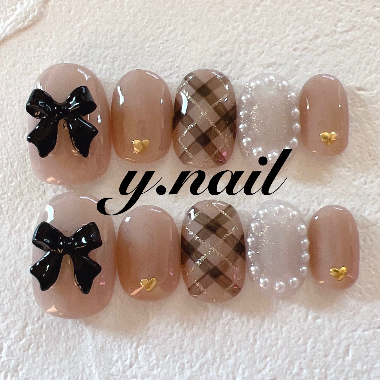 オーダーネイルチップ￤ 量産型 ガーリー チェック リボン ネイルチップ 量産型 オーダー チェック柄 ワンホン ガーリー