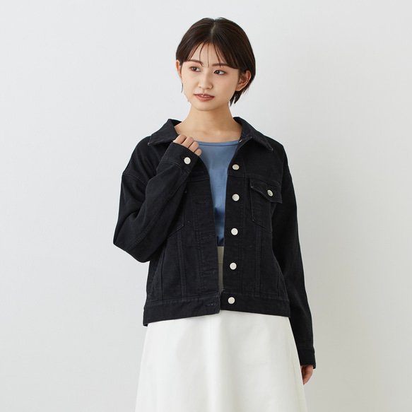 《25%OFF》ゆったり着れるショート丈デニムジャケット　XS,S,Mサイズ　ブラック　やわらか国産デニム 6枚目の画像
