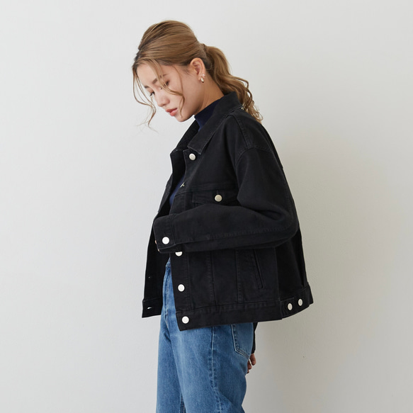 《25%OFF》ゆったり着れるショート丈デニムジャケット　XS,S,Mサイズ　ブラック　やわらか国産デニム 2枚目の画像