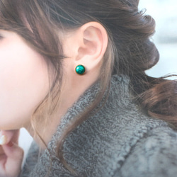 七宝焼 2way mini round doropsピアス ~Emerald green~ 8枚目の画像