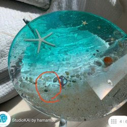 みにむ様専用　エメラルドグリーン　ムーンビーチ ガラスサイドテーブル丸 〜M丸テーブル　ラウンド 7枚目の画像