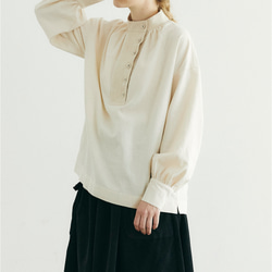 ピースマコットン＆フレンチリネン・プルオーバーブラウス／ブラック