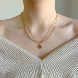 太陽コインネックレスのスクエアチェーンの重ね付けセット【金属