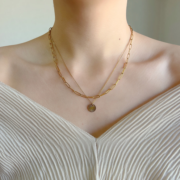 etjaoさん専用ネックレス 太陽コインネックレスのスクエアチェーンの重ね付けセット【金属