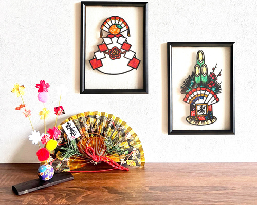 2000円オフ／【ちぎり絵×切り絵】原画アート『koto-buki（寿）』門松＋