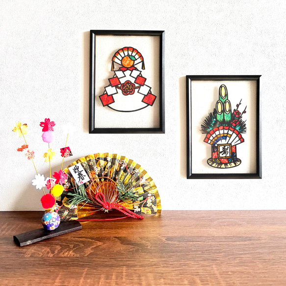 2000円オフ／【ちぎり絵×切り絵】原画アート『koto-buki（寿）』門松＋