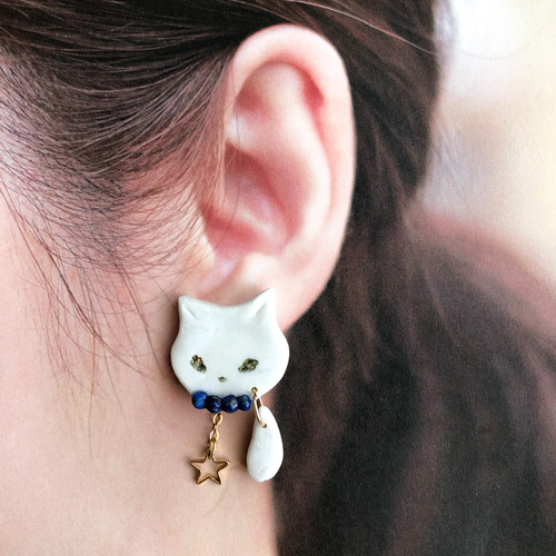 めちゃくちゃ可愛い♡白猫ピアス2 ミニチュア　もふもふ めちゃくちゃ可愛い♡白猫ピアス2 ミニチュア もふもふ ♡, いぬねこ展