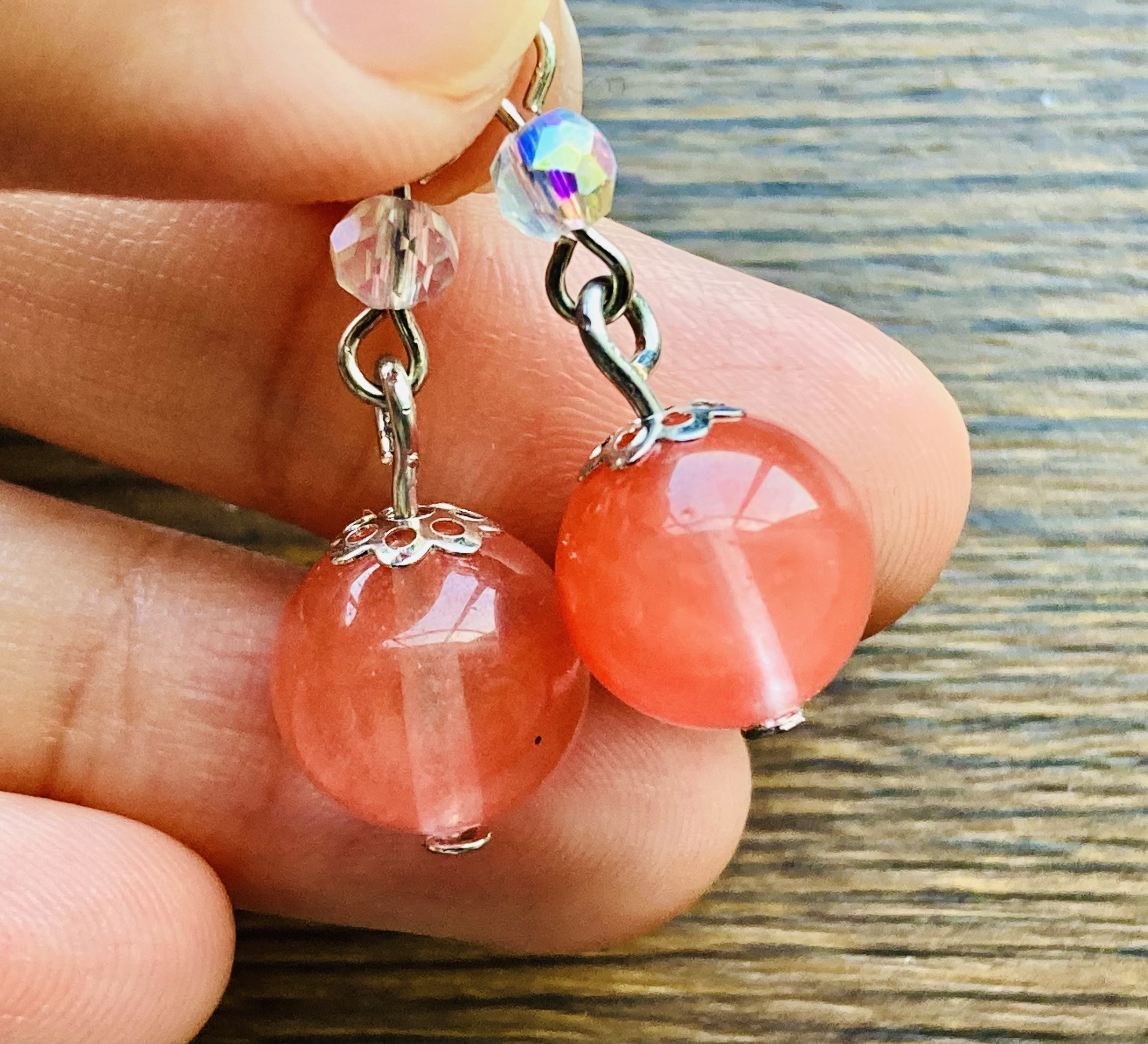 No.597✨天然石✨グァバクォーツコッパーの一粒ピアス　イヤリング 激安商品 No.597✨天然石✨グァバクォーツコッパーの一粒ピアス