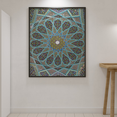 モロッカンタイル アラベスク装飾アート ターコイズブルー 幾何学模様