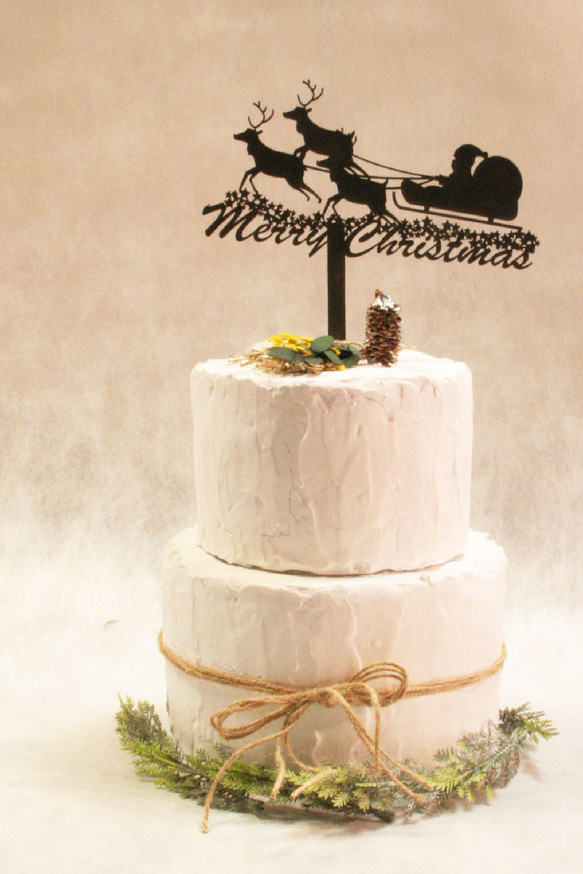 ケーキトッパー Merry Christmas サンタクロース ブラック 【 クリスマス 飾り 飾り付け 木製バナー 】 2枚目の画像