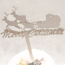 ケーキトッパー Merry Christmas サンタクロース パールシルバー 【 クリスマス 飾り 木製バナー 】 1枚目の画像