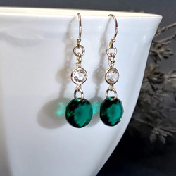 翡翠綠 | 經典切割高品質水晶耳環（耳環）| 綠色透明聖誕 第3張的照片