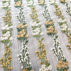 ブラウンゴールド　グリーン　アイボリー　ボタニカル刺繍レース生地　130cm幅×45cm L2211001 3枚目の画像