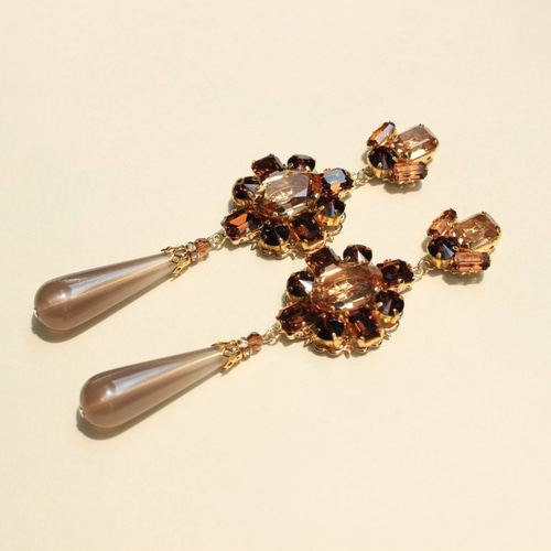 ブラウン ベージュヴィンテージスワロフスキー ウェディング