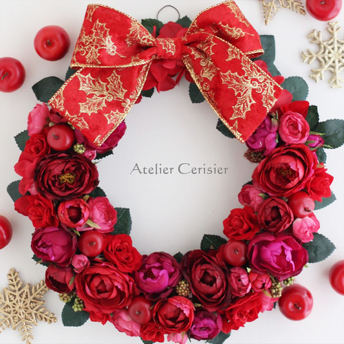 早割】☆クリスマスリース レッドローズ リース＜アーティフィシャル