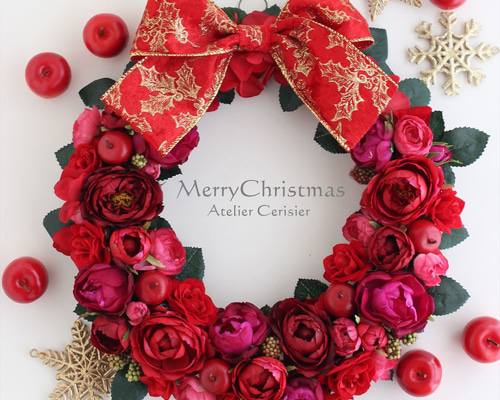 早割】☆クリスマスリース レッドローズ リース＜アーティフィシャル