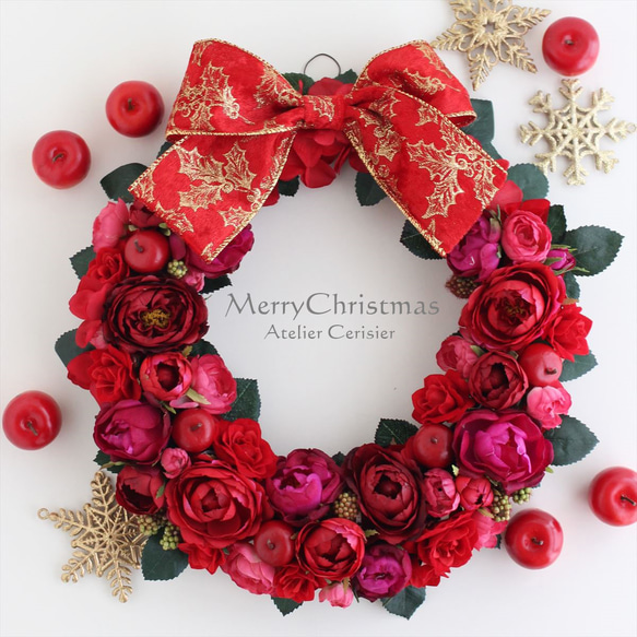 早割】☆クリスマスリース レッドローズ リース＜アーティフィシャル