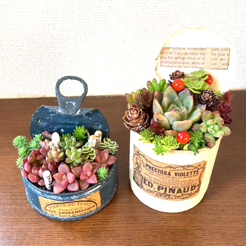 多肉植物寄せ植え/リメイク缶/ガーデン雑貨/好きな時間/癒し