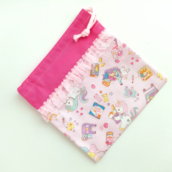 給食セット♡ショッピングユニコーンの給食袋＆ランチョンマット (40☓60)／ピンク 6枚目の画像