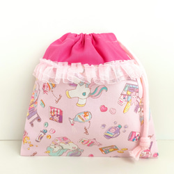 給食セット♡ショッピングユニコーンの給食袋＆ランチョンマット (40☓60)／ピンク 5枚目の画像