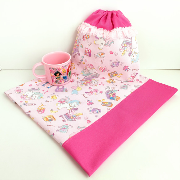 給食セット♡ショッピングユニコーンの給食袋＆ランチョンマット (40☓60)／ピンク 1枚目の画像