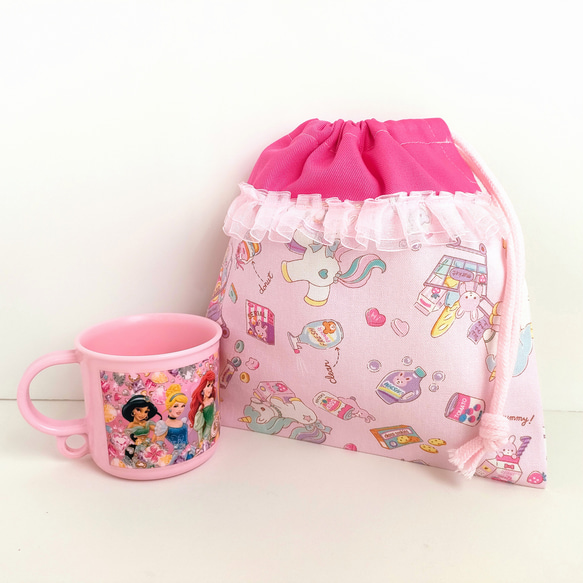 給食セット♡ショッピングユニコーンの給食袋＆ランチョンマット (40☓60)／ピンク 7枚目の画像