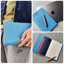 本革レザー　爽やかなターコイズブルーのノートカバー　A5サイズ　その他のサイズ、色も作成可能　ほぼ日手帳 1枚目の画像