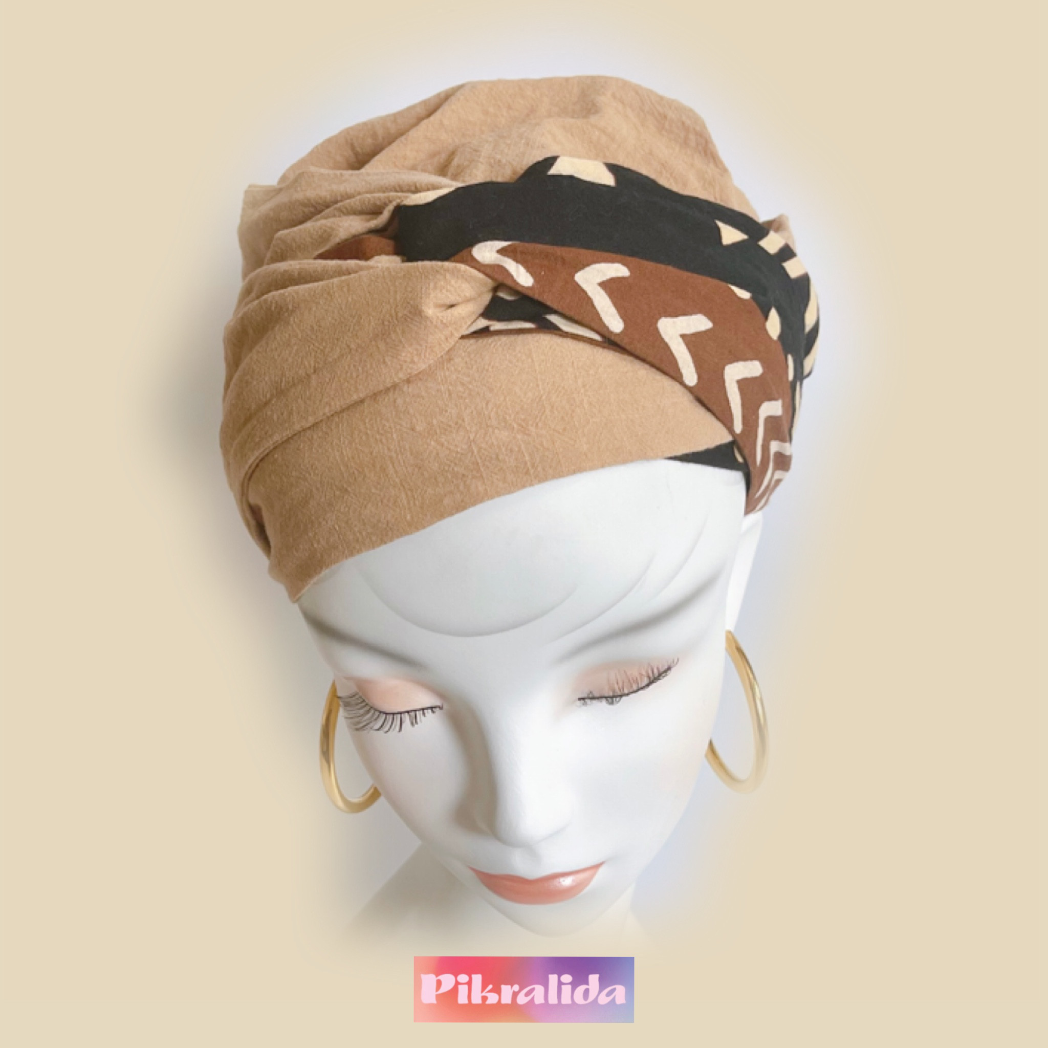 ヘアターバン アフリカ布 ハンドメイド ヘアバンド大人用 馬柄