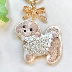 kiitos カップホルダー　ハンドメイド　トイプードル トイプードル キーホルダー ビーズ ハンドメイド リボン 手刺繍