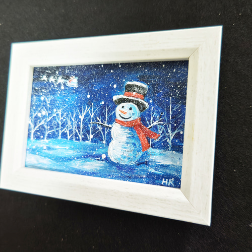 油絵 ミニ絵画【雪だるまとサンタクロース】 絵画 HR 通販