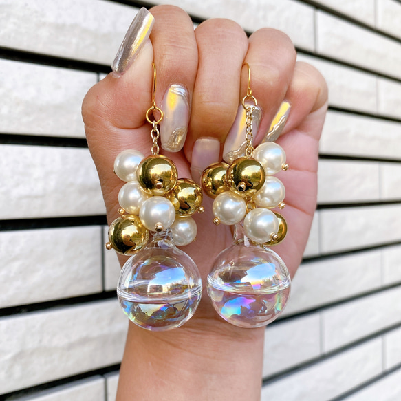 1点のみ めちゃくちゃ可愛いバンブルビージャスパー月の大ぶりピアス