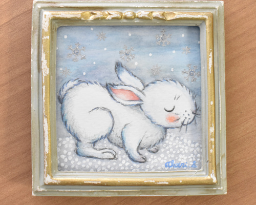 白うさぎと雪」 ミニ額 原画 イラスト カランコエ雑貨店 通販｜Creema 