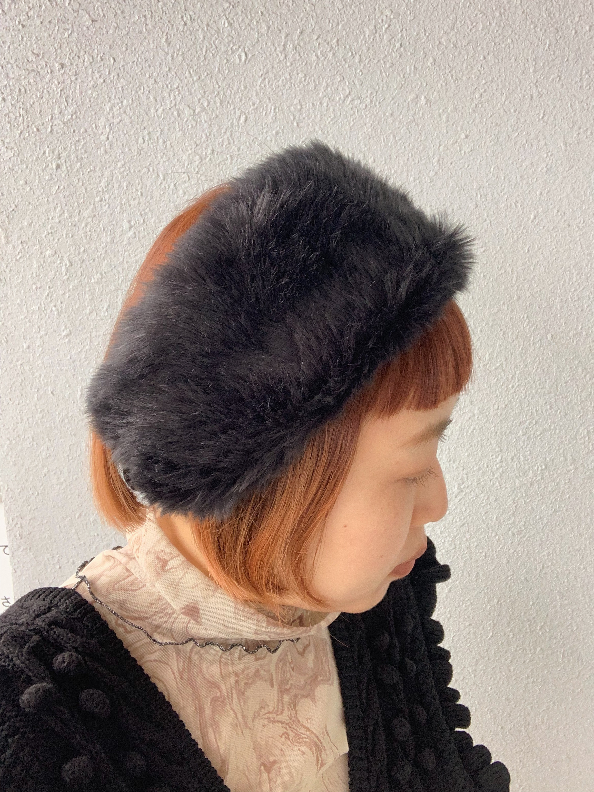 世界的有名ブランドも使用◆高品質eco fur turban black   / エコファー ターバン ヘアバンド　黒