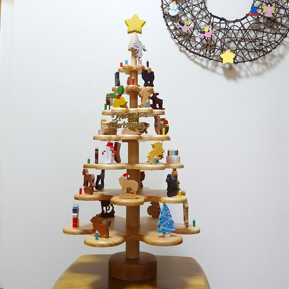 手作りの犬の木製クリスマスツリー、わんちゃん好きな方に。(b 