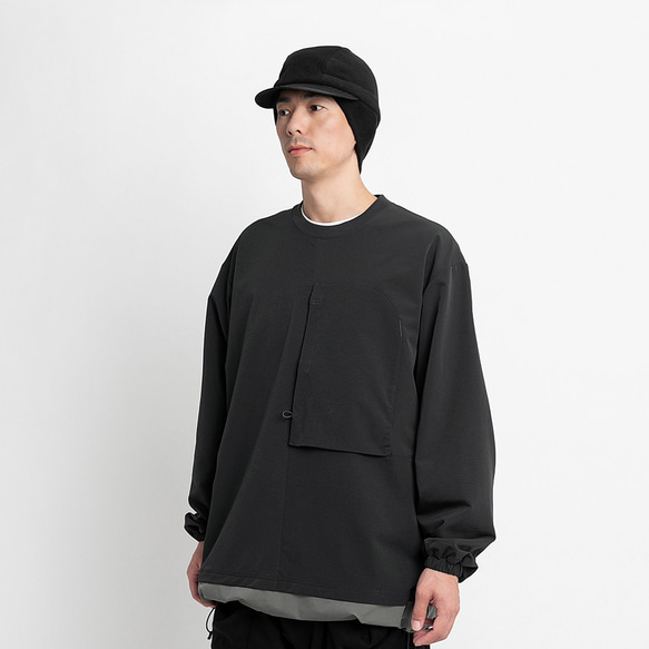 TMCAZ Double Layer Hem Sweat Crewneck 黑曜石 層疊下擺運動罩衫 第1張的照片