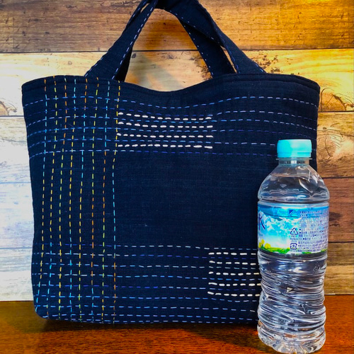 古布、刺し子、キルトバック 古布 絣 パッチワーク 大きい 38cm バッグ 刺し子 のぼり旗