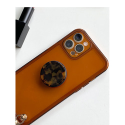 琥珀色ポップソケット ダブルチェーン付き ブラウンバロックパール オリジナルスマホケース オーダーメイド 真珠 レトロ 10枚目の画像