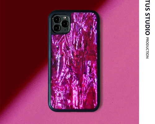 キラキラ天然シェル♡ピンク♡天然パールチェーン✨オリジナル iPhoneケース ピンクバイオレット キラキラ 天然アバロンシェル ブラック 黒