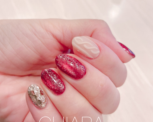 no.629]赤マグネットとニットネイル/冬ネイル/普段使い