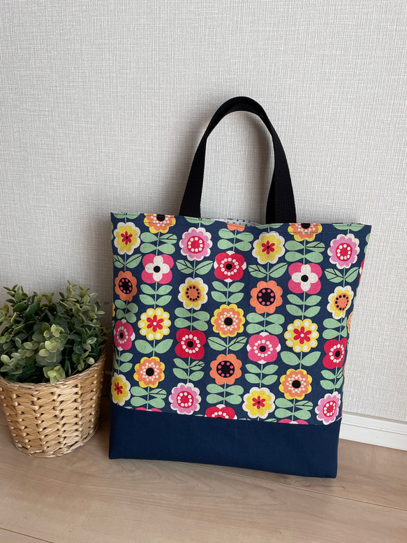レトロフラワー柄ピンク⭐️レッスンバッグ 上履き入れ 面倒い