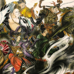 稀少 ヴィンテージ 神社 七福神 毘沙門天 布袋和尚 福禄寿 寿老人 紙本 掛軸 稀少 ヴィンテージ 神社 七福神 毘沙門天 布袋和尚 福禄寿